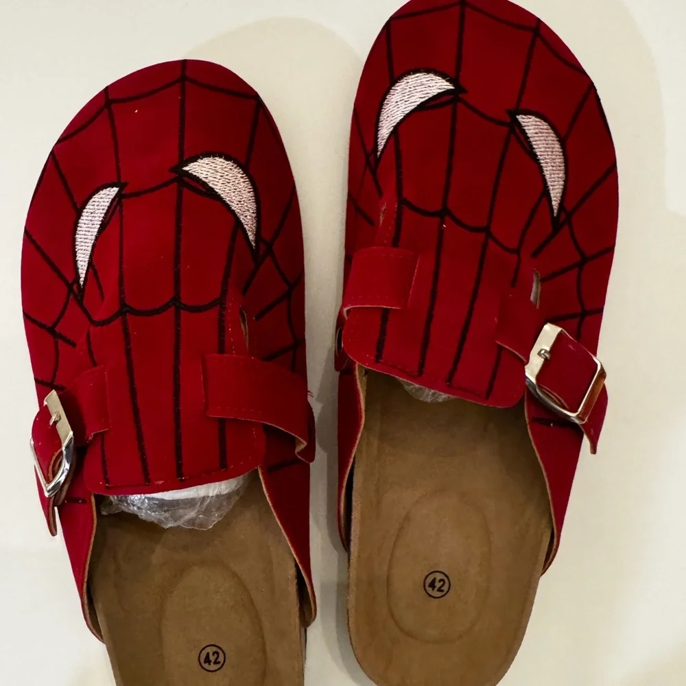 Spider-Man Red Web Sandals Slides Size 42 Marvel Inspired - Picture 2 of 5
